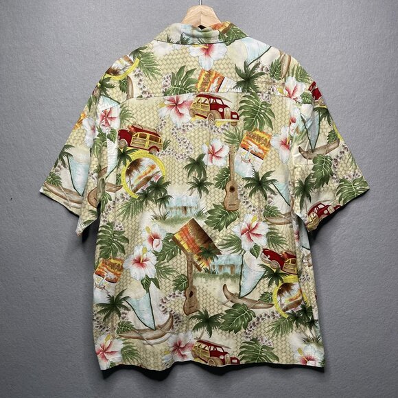 Vintage Reebesse Hawaiian Shirt Large Tropical Print  Made In USA Beige/Green - Picture 4 of 5
